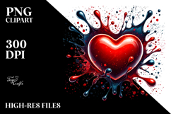 Red Glossy Heart on Splashes Background PNG Product Image 2