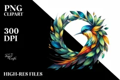 Abstract Vibrant Bird with Plant Leaves, PNG Product Image 1