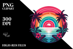 Retro Tropical Rainbow Sunset, Tshirt Vector PNG Product Image 2