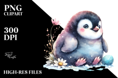 Watercolor Baby Penguin Big Eyes PNG Product Image 2