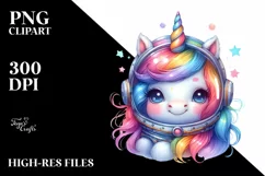 Colorful Pastel Image of Baby Unicorn with Space Helmet Product Image 1