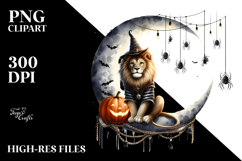 Watercolor Lion Dressed for Halloween Sitting on Half Moon Product Image 2