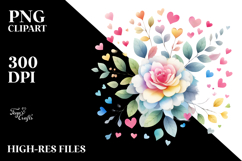 Watercolor Washed Flower with Hearts, PNG Product Image 2