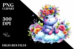 Vibrant Flower Crown Hippo, PNG Product Image 3