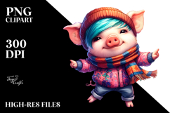 Cute Baby Pig Contempt Paint Style PNG Product Image 2