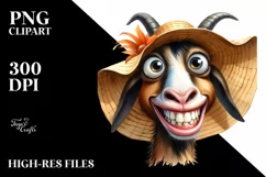 Watercolor Funny Horse Goat with Sun Hat, Transparent PNG Product Image 1