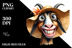 Watercolor Funny Horse Goat with Sun Hat, Transparent PNG Product Image 2