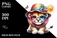 Colorful Cute Baby Lion with Sunglasses and Sun Hat Product Image 1