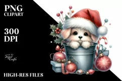 Whimsical Pastel Dog with Santa Hat PNG Product Image 2