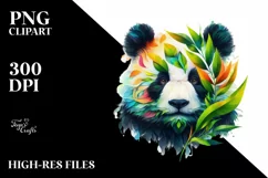 Abstract Vibrant Panda with Plant Leaves, PNG Product Image 1