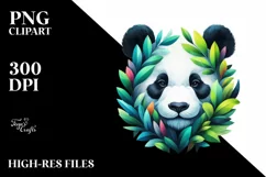 Abstract Vibrant Panda with Plant Leaves, PNG Product Image 3