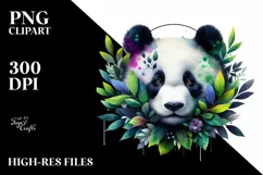 Abstract Vibrant Panda with Plant Leaves, PNG Product Image 1
