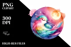 Vibrant Watercolor Pastel Hummingbird Sleeping on the Moon Product Image 1