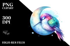 Vibrant Watercolor Pastel Hummingbird Sleeping on the Moon Product Image 2