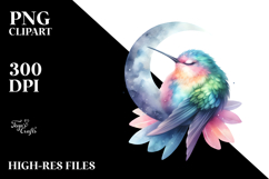 Vibrant Watercolor Pastel Hummingbird Sleeping on the Moon Product Image 2