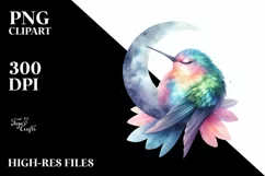 Vibrant Watercolor Pastel Hummingbird Sleeping on the Moon Product Image 4