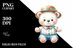 Cute Baby Bear in Summer Watercolor Clipart Product Image 3