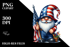 Detailed Watercolor Patriotic Construction Gnome with USA Product Image 2