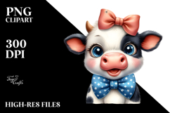 Enthusiastic Baby Cow with Bow, Transparent PNG Product Image 2