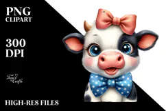 Enthusiastic Baby Cow with Bow, Transparent PNG Product Image 2