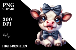 Enthusiastic Baby Cow with Bow, Transparent PNG Product Image 2