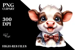 Enthusiastic Baby Cow with Bow, Transparent PNG Product Image 2