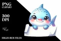 Colorful Baby Shark, Smiling | Sublimation | Clipart Product Image 1