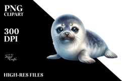 Digital Painting of Adorable Baby Seal, PNG Product Image 2
