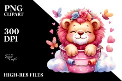 Watercolor Cute Baby Lion with Bubbly Bucket PNG Product Image 2