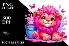 Cute Baby Lion Resting with Bublly Bucket PNG Product Image 2