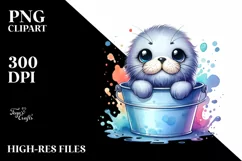 Colorful Watercolor Smiling Bearded Seal | Clipart Product Image 1