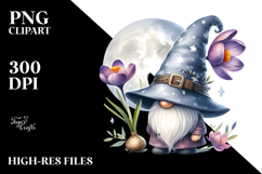 Watercolor Cute Gnome with Big Hat and Crocus PNG Product Image 2