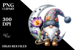 Cute GNOME with Crocus, PNG Product Image 2