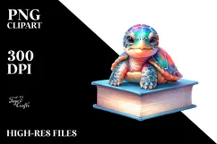 Colorful Baby Turtle on a Book | Clipart Product Image 2