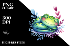 Vibrant Watercolor Frog Sleeping Clipart Product Image 2
