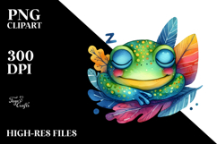 Vibrant Watercolor Frog Sleeping Clipart Product Image 2