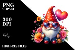 Valentines Gnome with Heart Sunglasses in Watercolor PNG Product Image 2