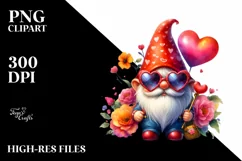 Valentines Gnome with Heart Sunglasses in Watercolor PNG Product Image 2
