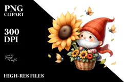 Cute Floating Gnome with Sunflower PNG Product Image 2