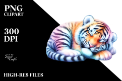 Vibrant Watercolor Pastel Baby Tiger Sleeping Clipart Product Image 2