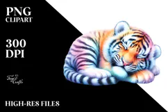 Vibrant Watercolor Pastel Baby Tiger Sleeping Clipart Product Image 2