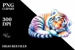 Vibrant Watercolor Pastel Baby Tiger Sleeping Clipart Product Image 4