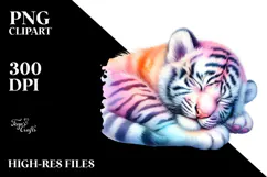 Vibrant Watercolor Pastel Baby Tiger Sleeping Clipart Product Image 2