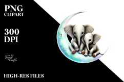 Colorful Baby Elephant on Moon PNG Product Image 2