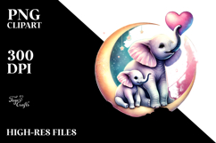 Colorful Baby Elephant on Moon PNG Product Image 2