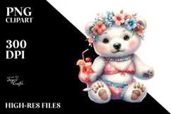 Digital Watercolor Adorned Polar Bear Beachwear PNG Product Image 2
