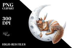 Boho Baby Squirrel Dressed Sleeping on the Moon Clipart Product Image 2