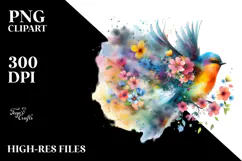 Spring Flowers Bird Painting, Artistic PNG Product Image 2