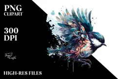 Watercolor Bird with Splashes, Artistic PNG Product Image 2