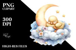 Whimsical Baby Duck Moon Cloud PNG Product Image 2